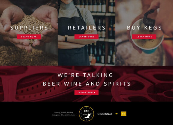 website page for suppliers, retailers, and kegs for alcohol