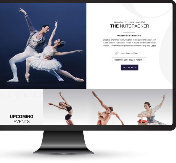 Graphic of a computer screen with the Cincinnati Ballet website opened on it