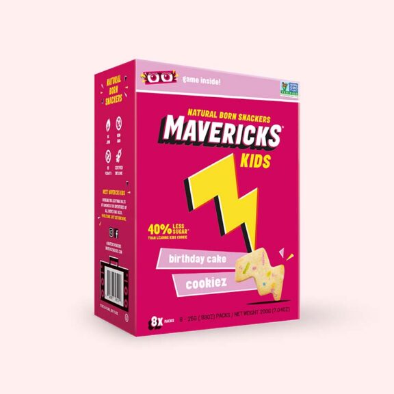 Graphic of a Mavericks Kids brand box for birthday cake cookies