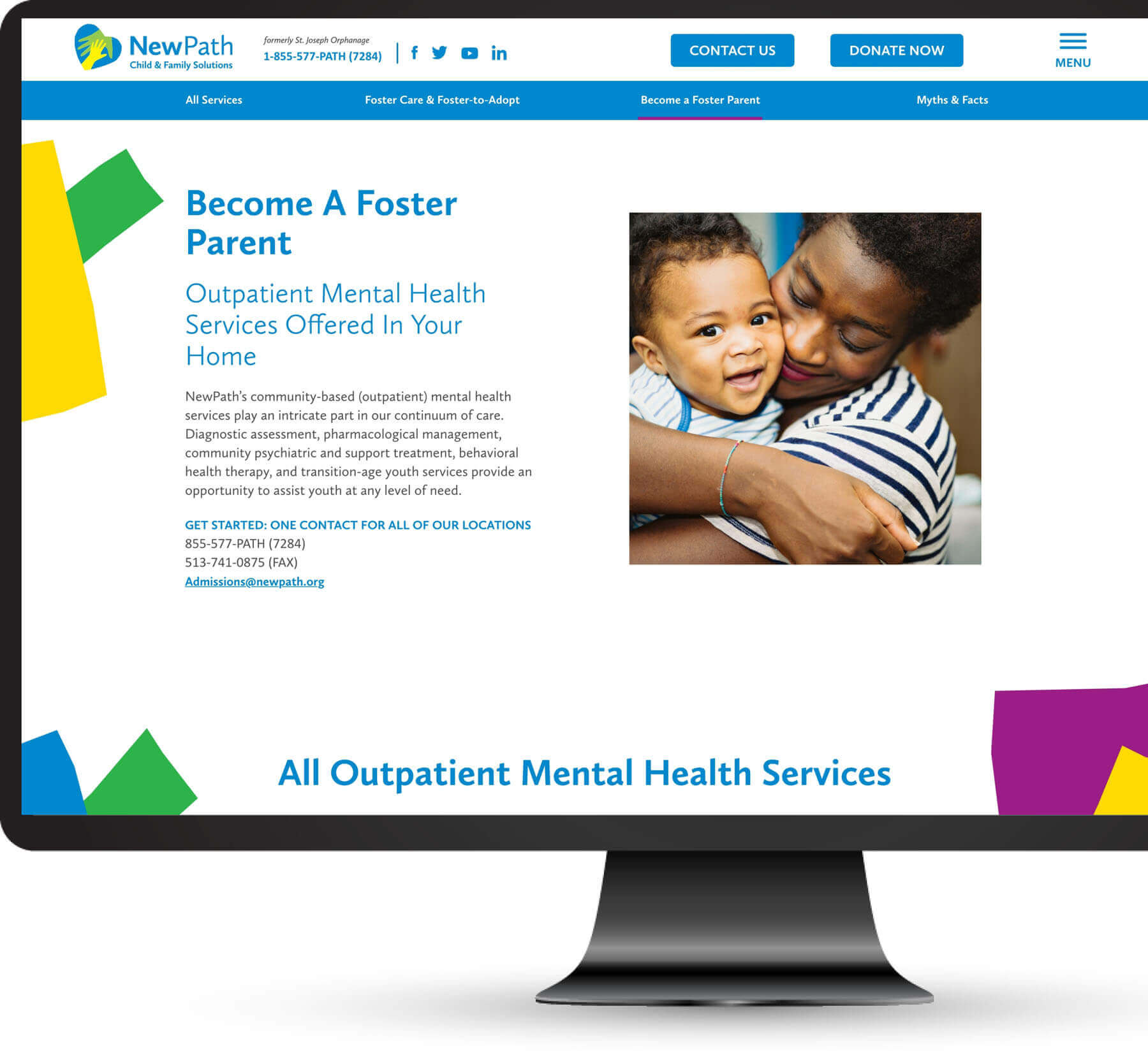 Graphic of a computer screen with a Become A Foster page of the the NewPath website displayed