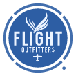 Circular navy blue logo for Flight Outfitters with a transparent background