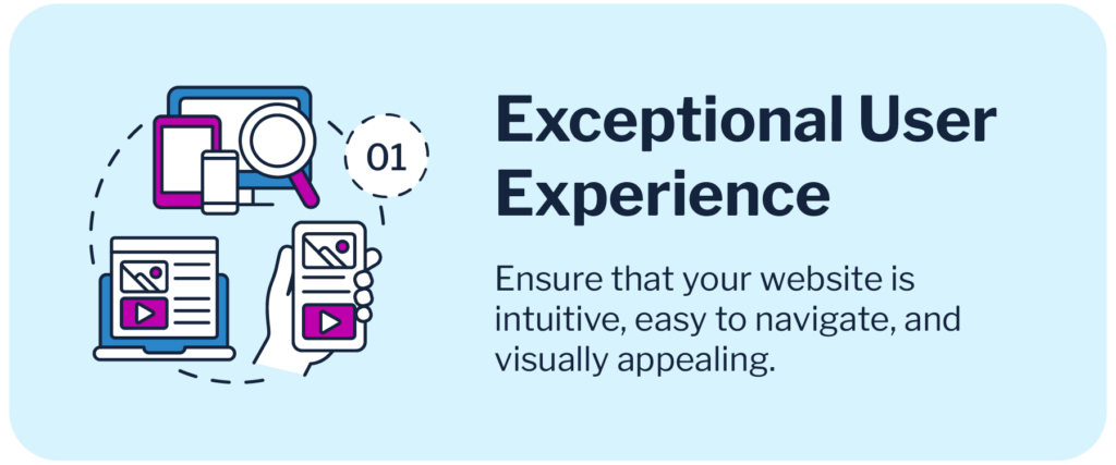 Light blue graphic with the following black text: "Exceptional User Experience - Ensure that your website is intuitive, easy to navigate, and visually appealing."